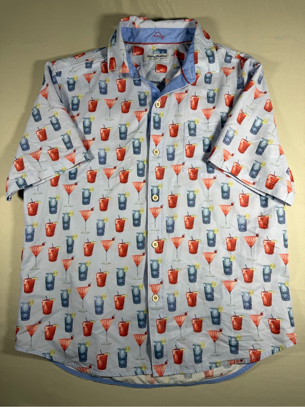 Tommy Bahama Light Blue Cocktail Print Short-Sleeve Shirt